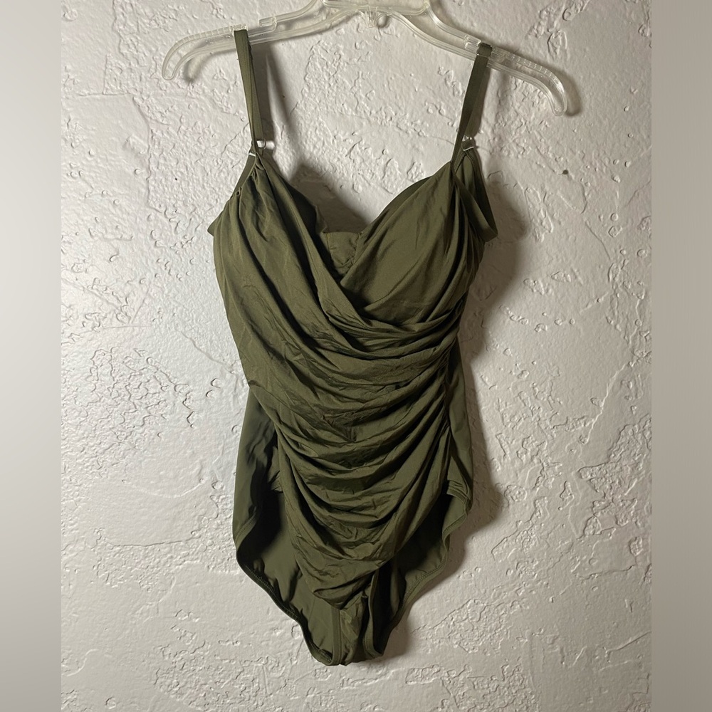 Jantzen Olive Draped One Piece Swimsuit sz 12